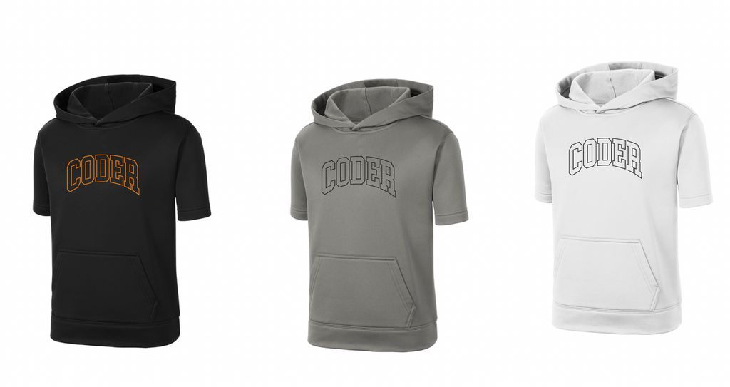 Coder Block Logo Moisture Management Short Sleeve Hoodie - optional logo (Coder/Bearcat)