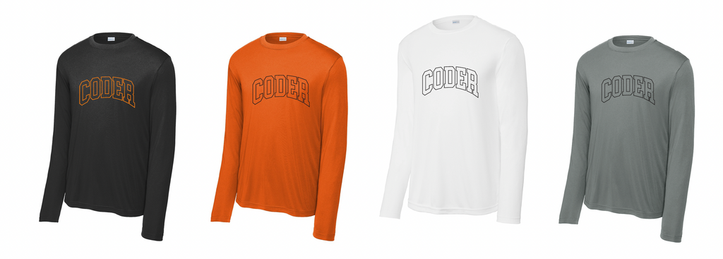 Coder Block Logo Moisture Management Long Sleeve Tee - optional logo (Coder/Bearcat)