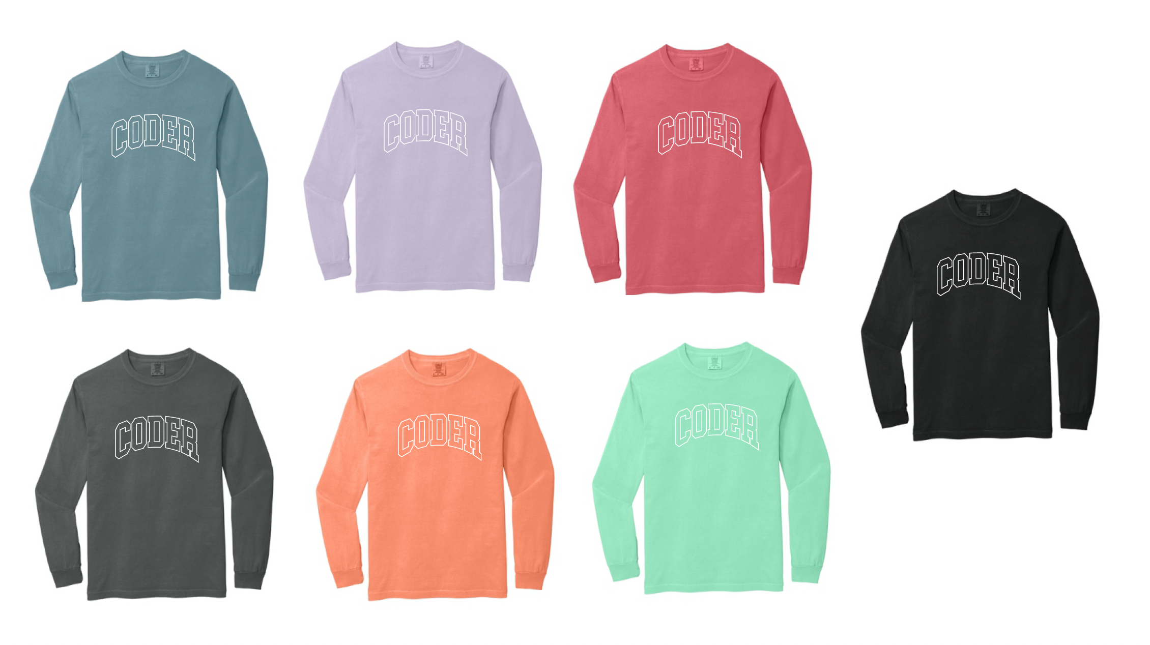 Coder Block Logo Long Sleeve Comfort Color Tee - optional Logo (Coder/Bearcat)