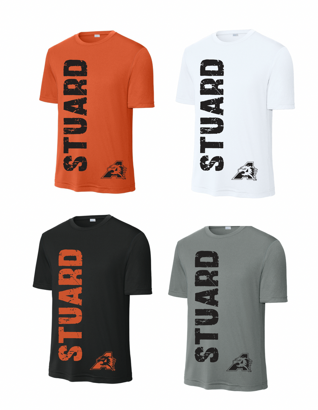 Stuard Distressed Logo Moisture Management Short Sleeve Tee - optional logo (Stuard/Bearcat)