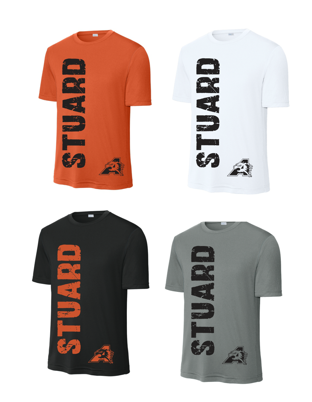 Stuard Distressed Logo Moisture Management Short Sleeve Tee - optional logo (Stuard/Bearcat)