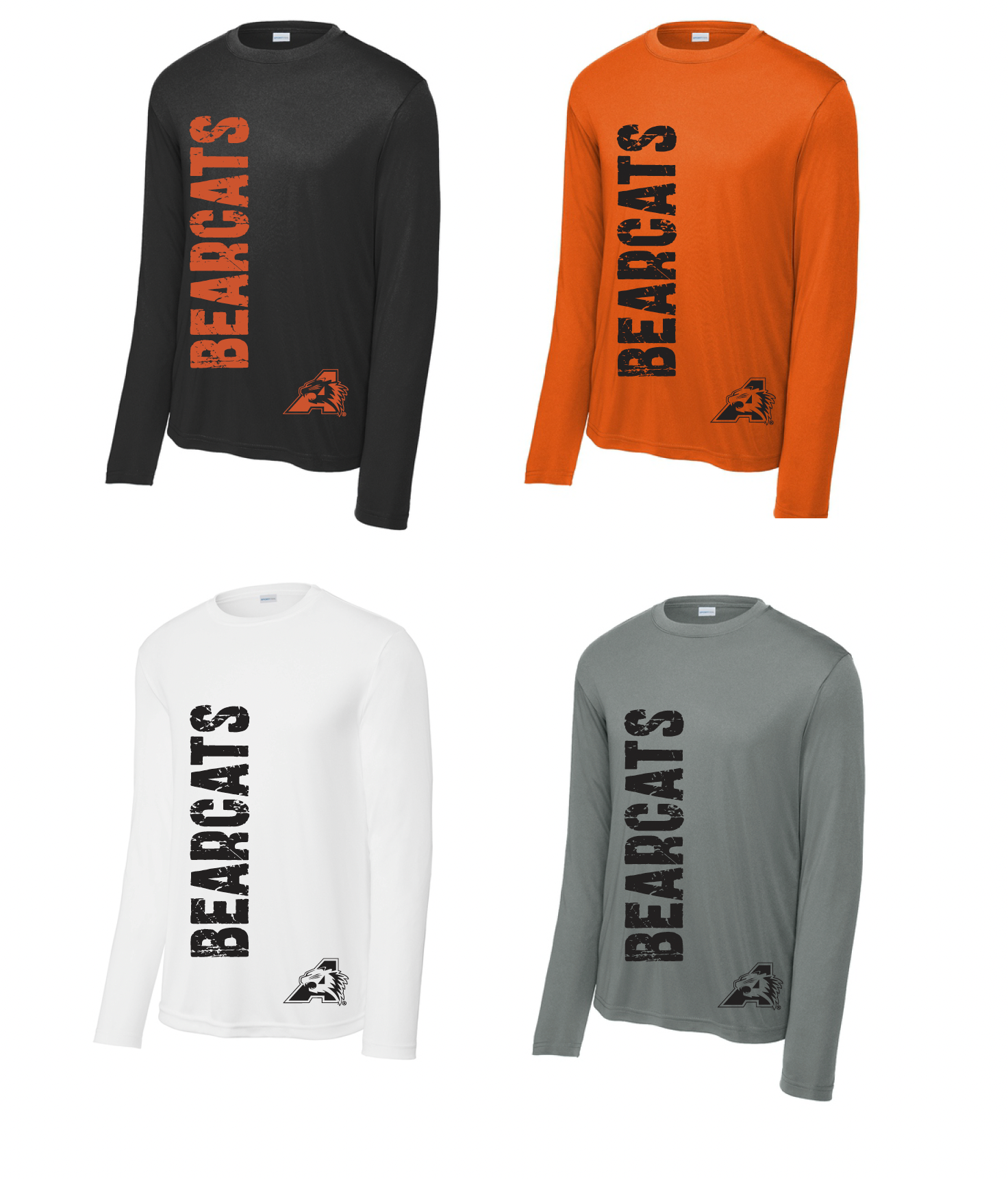 Stuard Distressed Logo Moisture Management Long Sleeve Tee - optional logo (Stuard/Bearcat)