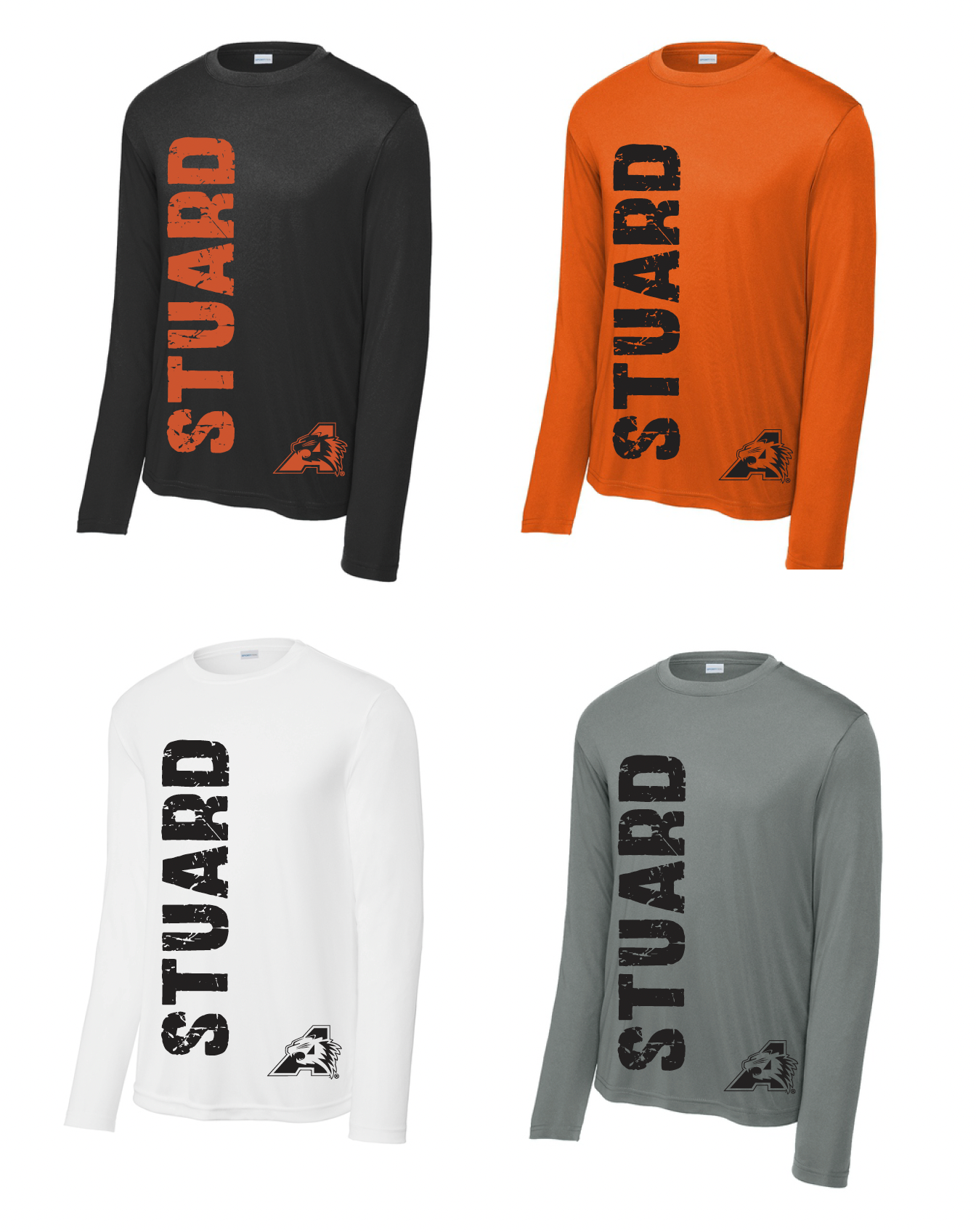 Stuard Distressed Logo Moisture Management Long Sleeve Tee - optional logo (Stuard/Bearcat)