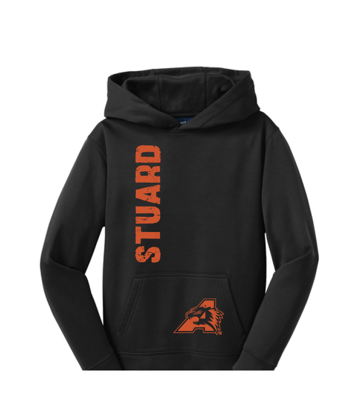 Stuard Distressed Logo Moisture Management Hoodie - optional logo (Stuard/Bearcat)