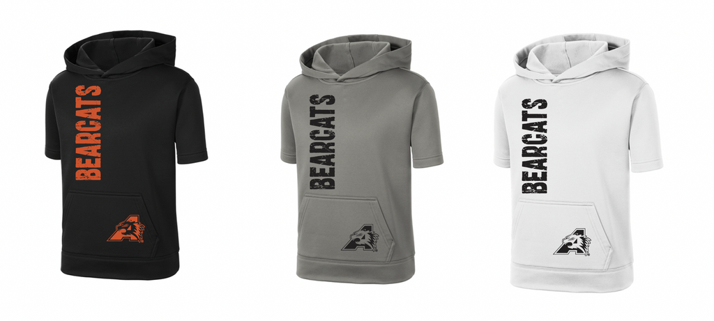 Stuard Distressed Logo Moisture Management Short Sleeve Hoodie - optional logo (Stuard/Bearcat)