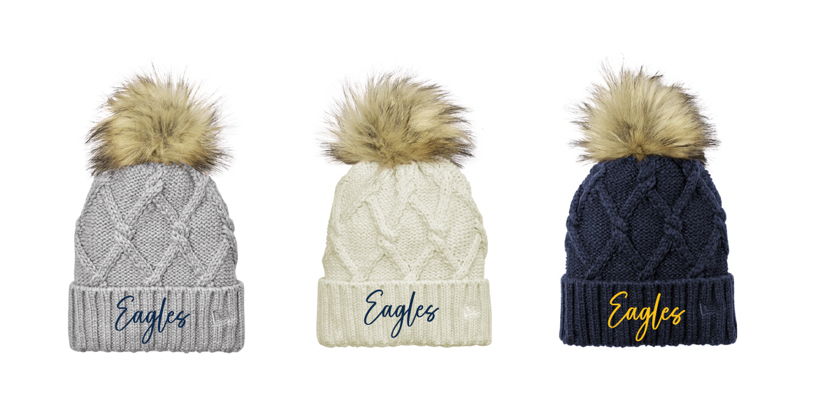 BCHS Football Pom Faux Fur Eagles Cursive Beanie