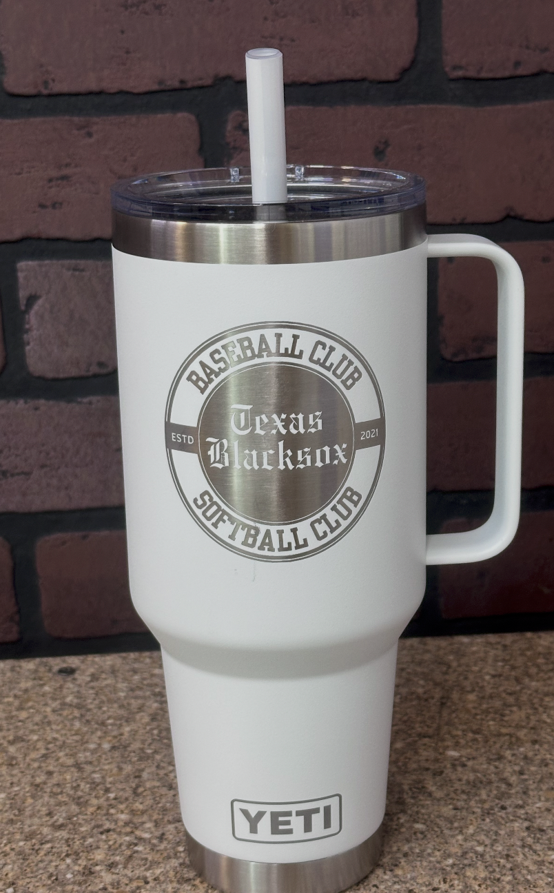 Texas Blacksox 42 oz Yeti Thermos Laser Engraved with Straw - White