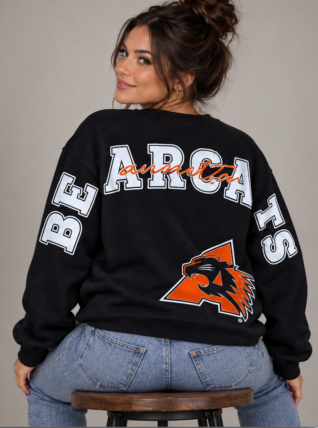 Annetta Long Sleeve Bearcat Logo Crewneck Sweatshirt