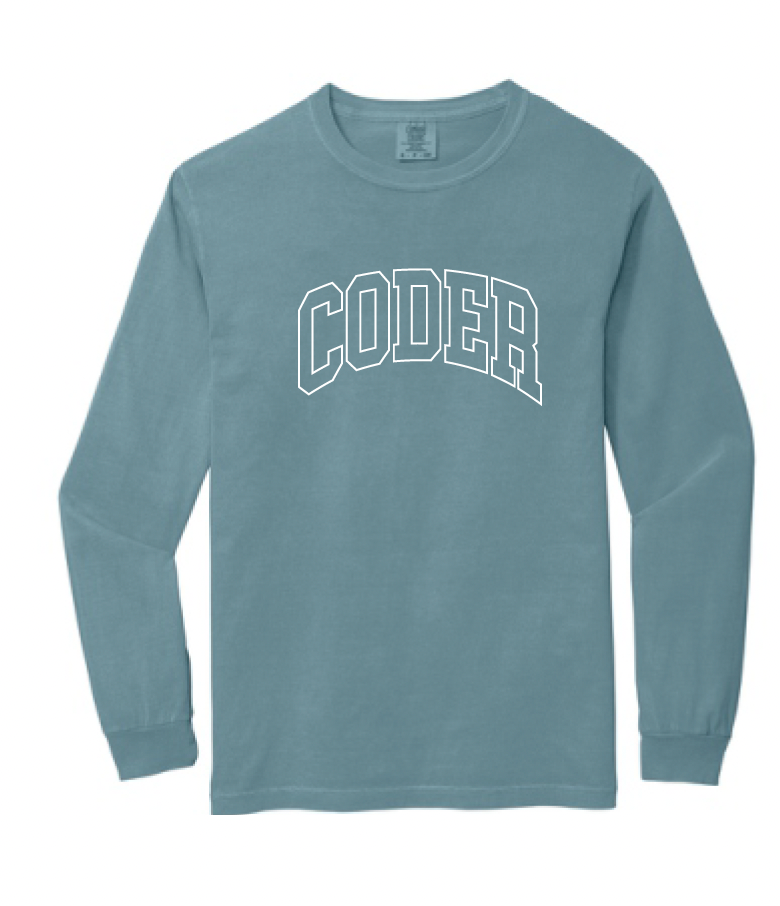 Coder Block Logo Long Sleeve Comfort Color Tee - optional Logo (Coder/Bearcat)