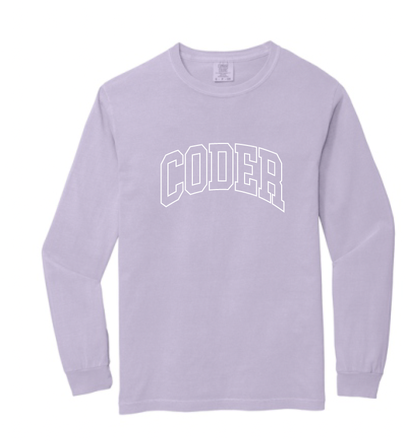 Coder Block Logo Long Sleeve Comfort Color Tee - optional Logo (Coder/Bearcat)