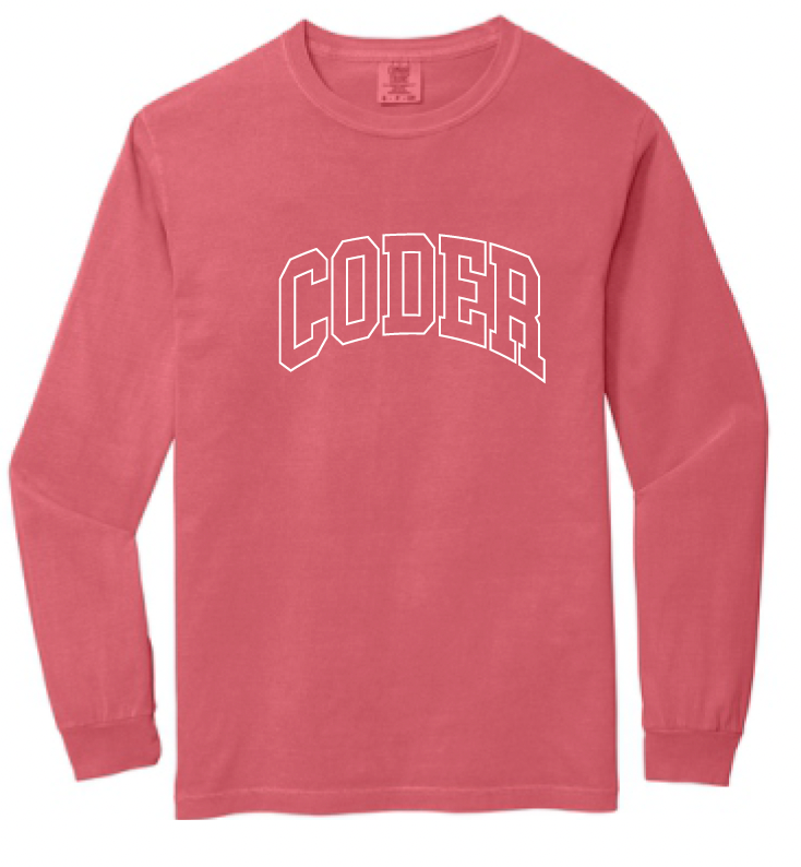 Coder Block Logo Long Sleeve Comfort Color Tee - optional Logo (Coder/Bearcat)