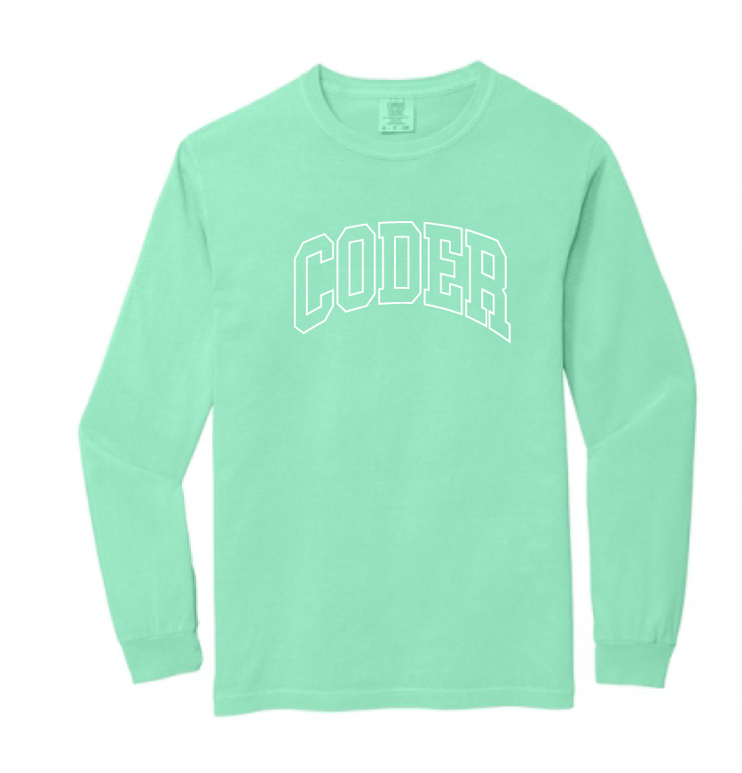 Coder Block Logo Long Sleeve Comfort Color Tee - optional Logo (Coder/Bearcat)