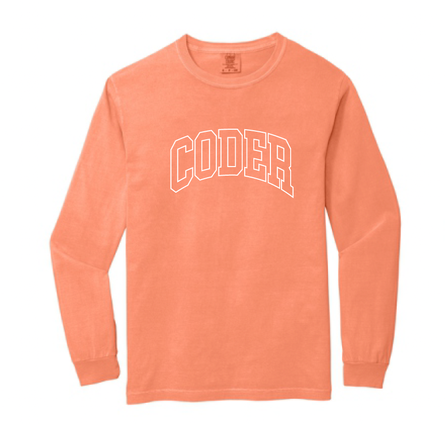 Coder Block Logo Long Sleeve Comfort Color Tee - optional Logo (Coder/Bearcat)