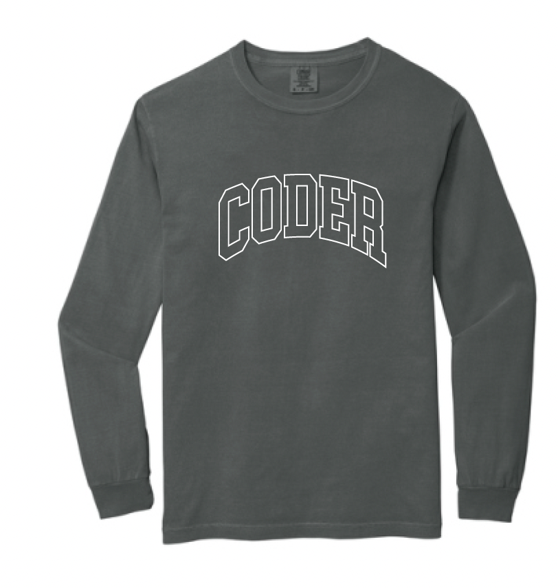 Coder Block Logo Long Sleeve Comfort Color Tee - optional Logo (Coder/Bearcat)