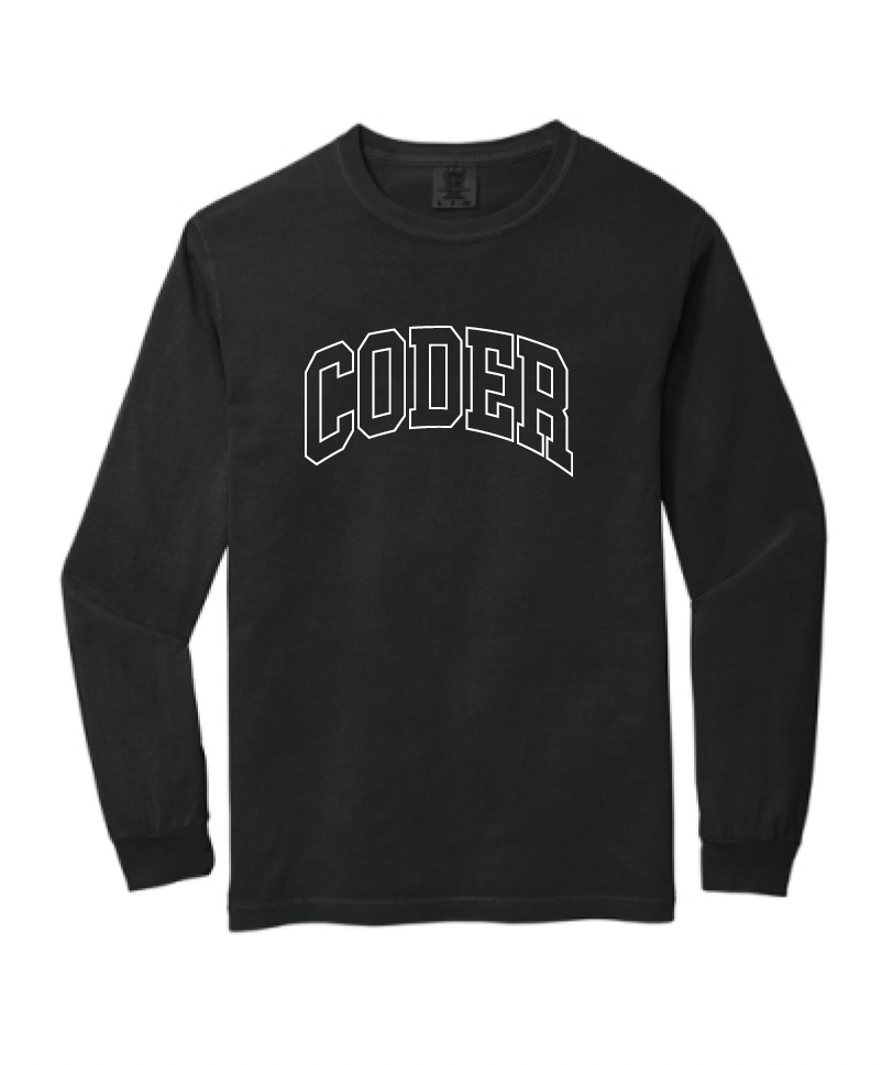Coder Block Logo Long Sleeve Comfort Color Tee - optional Logo (Coder/Bearcat)