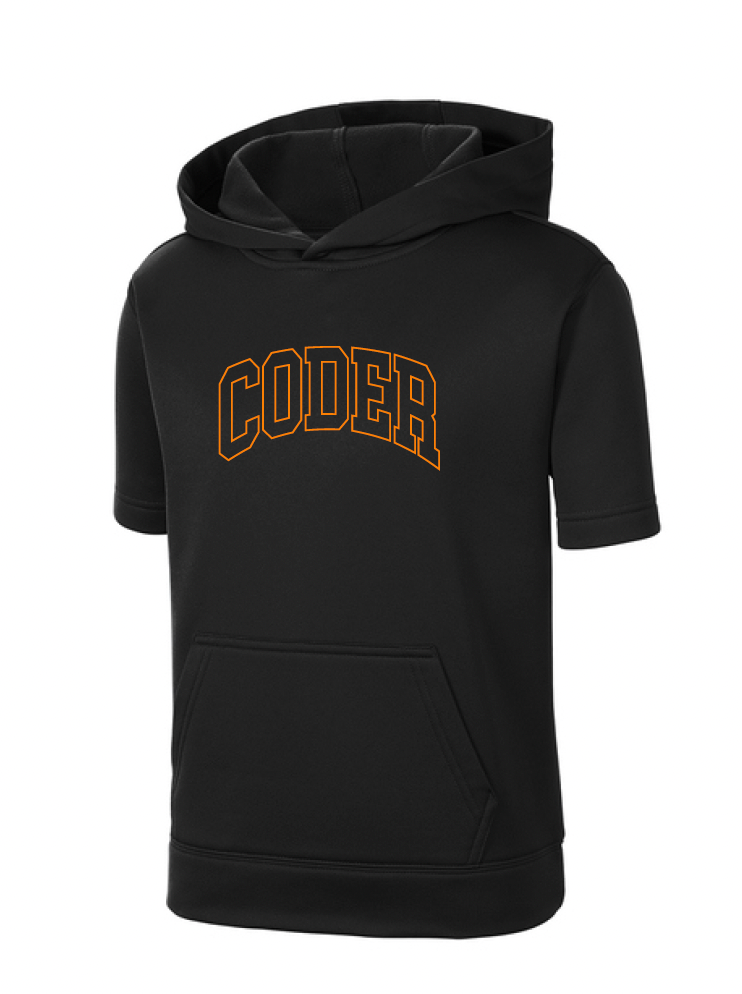 Coder Block Logo Moisture Management Short Sleeve Hoodie - optional logo (Coder/Bearcat)