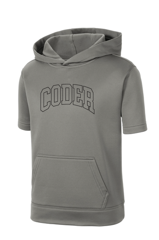 Coder Block Logo Moisture Management Short Sleeve Hoodie - optional logo (Coder/Bearcat)